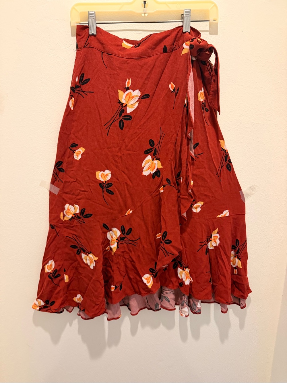 Free People Rust Red Floral Tie-Side Circle Skirt